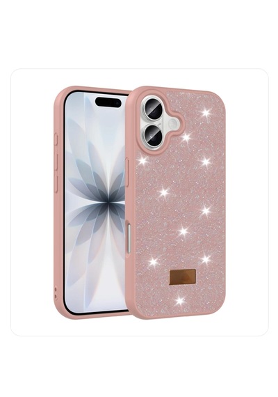 Apple iPhone 17 Uyumlu Darbeye Karşı Dayanıklı Taş Detaylı Melt Silikon Kılıf Pembe