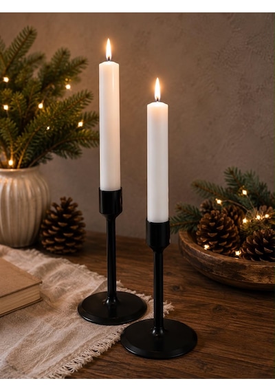 Modern Şamdan Seti, Siyah, 2'li, 13 Cm, Dekoratif Mumluk, Yuvarlak Tabanlı Çok Renkli