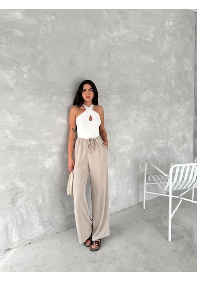 Tam12den Ayrobin Oversize Kadın Pantalon - Bej Bej