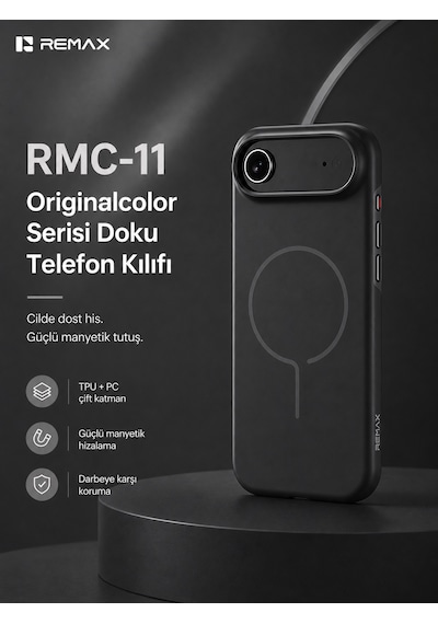 Remax color Apple iPhone 17 Air Magsafe Uyumlu Metal Tuşlu Premium Kılıf Rmc-11 Siyah