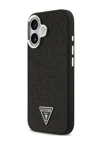 Apple Uyumlu iPhone 17 Kılıf Guess Lisanslı M-safeli Metal Kamera Çerçeveli Üçgen Logolu Glitter Siyah Siyah