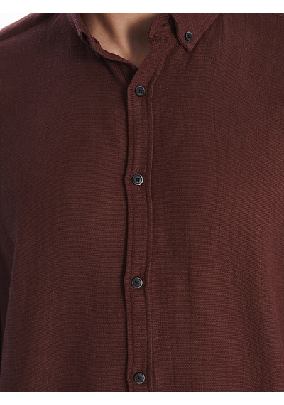 Lcw Vision Bordo Slim Fit Uzun Kollu Armürlü Erkek Gömlek
