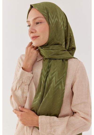 Mirsoy Scarf Zikzak Desen Parlak Jakar Şal - Asker Yeşili Asker Yeşili