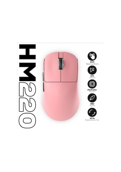 Hawk Gaming Hm220 1k Hz 12000 Dpı Tri-mode Kablosuz/bluetooth Pembe Gaming Mouse