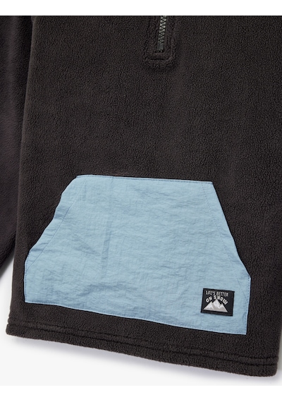 Koton Dik Yaka Yarım Fermuarlı Kanguru Cepli Polar Sweatshirt Antrasit 6wmb10001tk Antrasit
