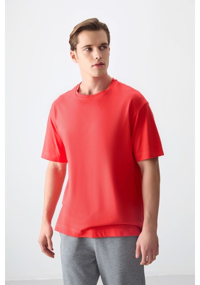 Air Jones Tommy Life Fiesta %100 Pamuk Kalın Yumuşak Dokulu Oversize Fit Basic Erkek T-shirt - 88353 Kirmizi