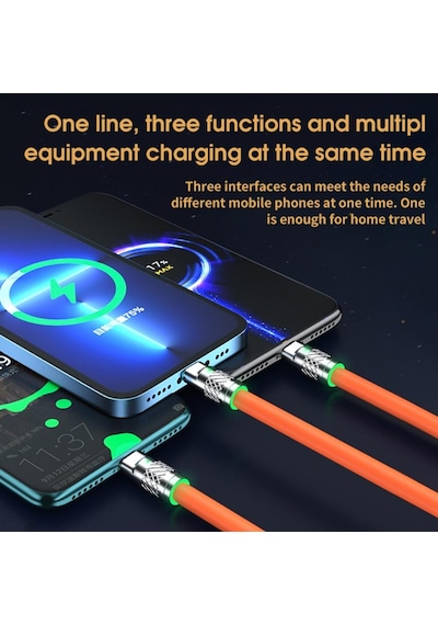 Turuncu 100/120w 3 In 1 Şarj Kablosu 120cm Mikro Usb/tip-c Çoklu Usb Cep Telefonu Şarj Kabloları Xiaomi Huawei Samsung İçin Turuncu