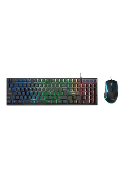 Siyah Gökkuşağı Işıklı Usb Kablolu Oyuncu Klavye - Mouse Set 5570