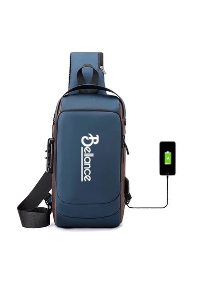 Bellance Blg-50bl Su Geçirmez Şifre Kilidi Usb Omuz Göğüs Çantası Mavi