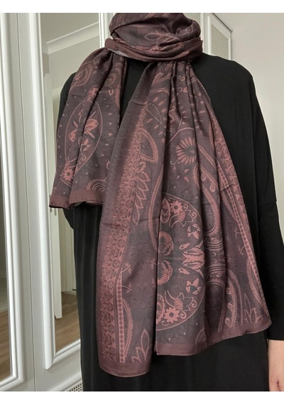 Modakaşmir Aminenesil Etnik Desen Soft Pamuk Şal Koyu Mürdüm Renk