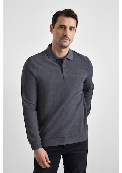 Süvari Gri Regular Düz Fermuarlı Polo Yaka Sweatshirt Sw2013700028-s05
