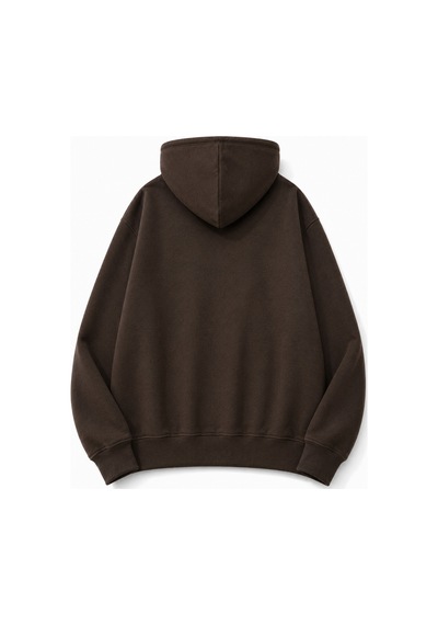 Herkesemoda Yazı Baskılı Kapüşonlu 2 İplik Şardonlu Sweatshirt Kahverengi