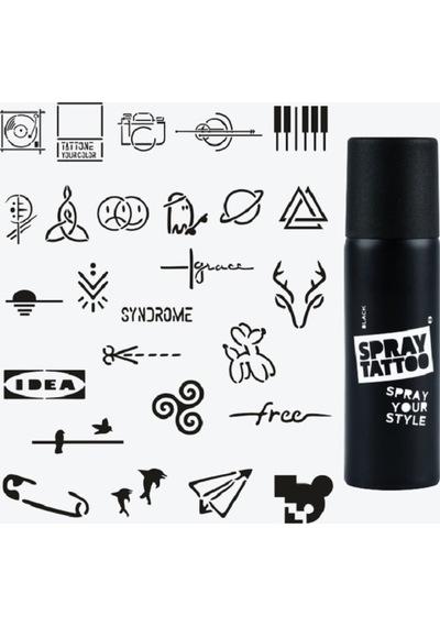 Stockholm City Pack Spray Tattoo Geçici Dövme Seti 26 Desen + Sprey Siyah