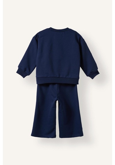 Defacto %100 Pamuk Fiyonk Detaylı Baskılı Basic Sweatshirt Üst Geniş Kesim Alt 2li Takım Kız Bebek I3660a526aunv247 Lacivert-nv247