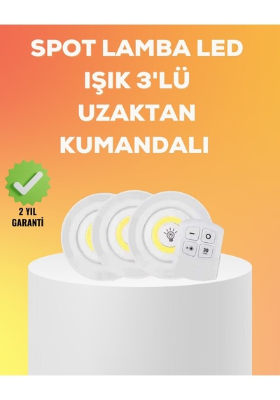 Çok Amaçlı Kullanım İçin Kablosuz Yapışkanlı 3 Lü Uzaktan Kumandalı Led Spot Lamba 399832