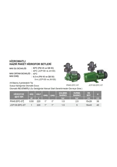 Atlantis Pm 45 Epc St 0.5hp Hidromatlı Paket Hidrofor