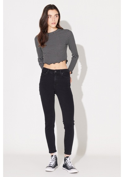 Lee Forever Skinny Fit Dar Kesim Yüksek Bel Yıkamalı Siyah Esnek Jean Kot Pantolon L32SOZD45 Siyah