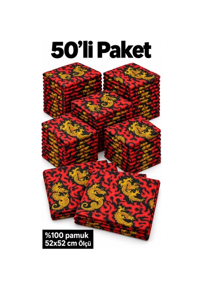 Herşeynota 50 Li Ejderha Desenli Fular Seti %100 Pamuk 52x52 Cm Etkinlik Gösteri Günlük Kullanım Çok Renkli