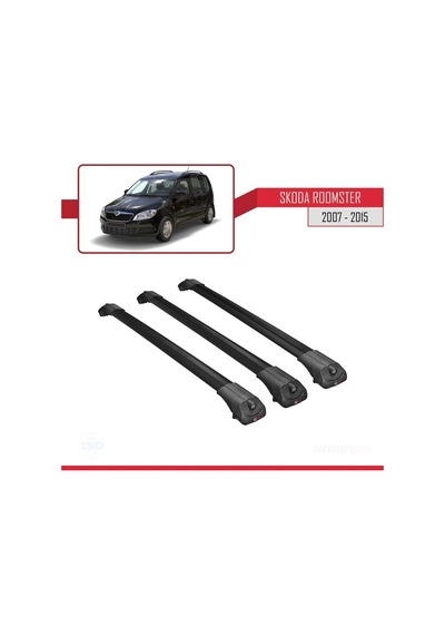 Skoda Roomster 2007-2015 Arası İle Uyumlu Ace-1 Ara Atkı Tavan Barı Siyah 3 Adet Bar
