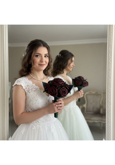 Gerçek Deriden El Yapımı Bordo Gelin Buketi Bordo