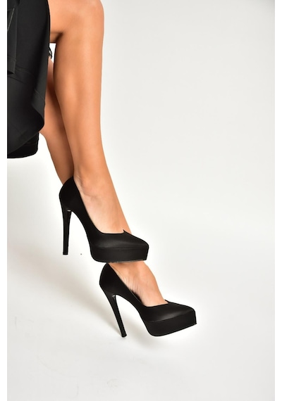 Fox Shoes Y246221604 Siyah Kumaş İnce Topuklu Kadın Ayakkabı