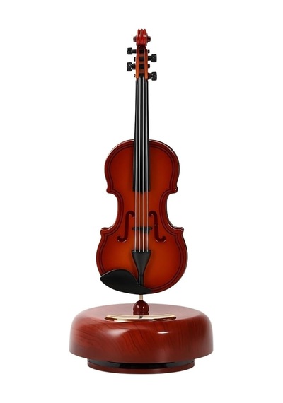 Dekoratif Klasik Keman Figürlü Müzik Kutusu 18 Cm Ahşap Standlı Retro Döner Mekanizmalı Masaüstü Süs Ve Hediyelik