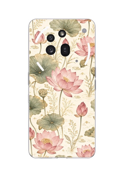 Nothing Phone 3a Pro Uyumlu Pastel Pembe Lotus Baskılı Silikon Kılıf