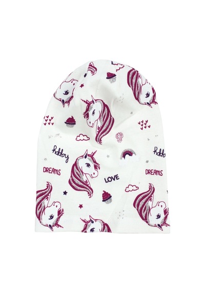 Bebegen Kız Bebek Ekru Gri Simli Pembe Unicorn Desenli Bere 0-6 Ay Çok Renkli