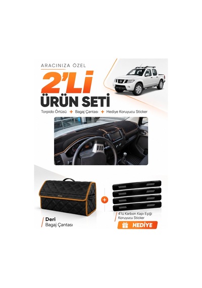 E-biz Nissan Navara 2005-2015 Uyumlu Torpido Örtüsü + Deri Çanta - Siyah-kahverengi - Nı009
