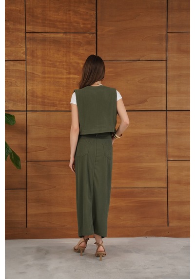 Verymoda Fitilli Kadife Etek F2033 Haki