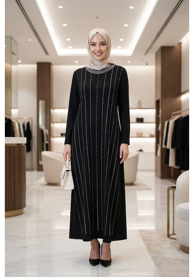 Hb Harma Time Butik Kadın Siyah Kristal Kumaş Taş Detaylı Uzun Tesettür Elbise Siyah Siyah Hb Harma Time Butik Kadın Siyah Kristal Kumaş Taş Detaylı Uzun Tesettür Elbise Siyah Siyah
