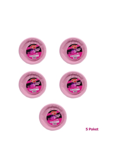 Roll-up Kullan At Renkli Pembe Parti Davet Plastik Tabak - 22 Cm. - 25 Adetlik 5 Paket