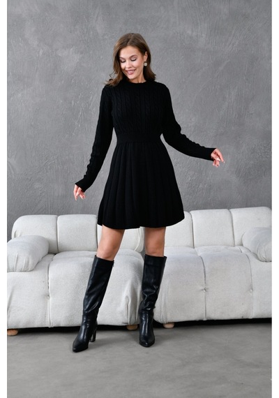Flex Fashıon Saç Örgülü Trend Popüler Triko Mini Elbise Siyah - 662242424 Siyah - 662242424 Siyah