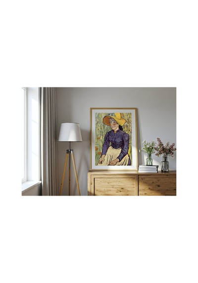 Van Gogh Buğday İçinde Hasır Şapkalı Genç Köylü Kadın Çerçevesiz Poster 30x42 Cm A3 Tablo