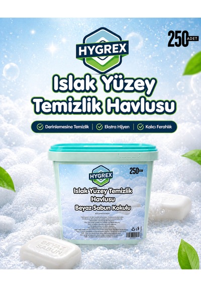 Yüzey Temizlik Havlusu Beyaz Sabun Kokulu Islak Kova Mendil 250 Adet Ev Ofis Tüm Yüzeyler