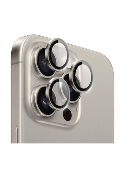 Ennar Apple Uyumlu iPhone 16 Pro Max Gerçek Cam Tam Koruma Safir Kamera Lensi Titanyum Gri - Titanyum