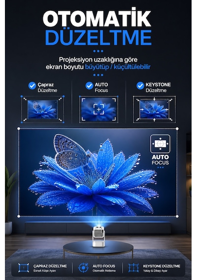 Pro602 Taşınabilir Android Projeksiyon Cihazı Bass Projektör Telefon Ekran Yansıtma Wifi Bluetooth