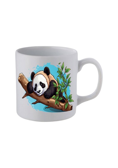 Dalda Yatan Panda Baskılı Beyaz Kupa Bardak - Seramik Çay, Kahve Hediyelik Bardağı