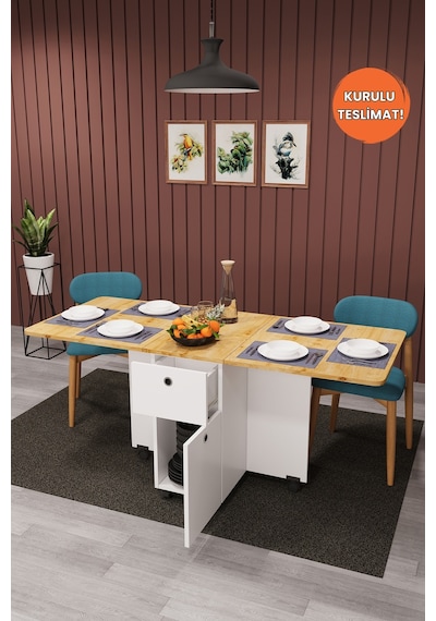 Lüks Katlanır Mutfak Yemek Masası %100 MDF Pratik Çekmeceli Çalışma Masası KM02 Lüks Katlanır Mutfak Yemek Masası %100 MDF Pratik Çekmeceli Çalışma Masası KM02