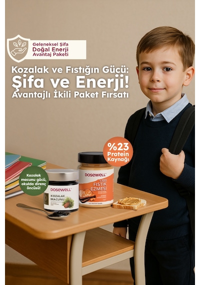 Dosewell Kozalak Macunu 300 Gr & %100 Fıstık Ezmesi 300 Gr 2'li Avantaj Paketi