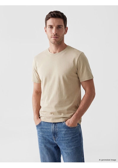 Lcwaıkıkı Classic Bej %100 Pamuklu Regular Fit Basic Tişört