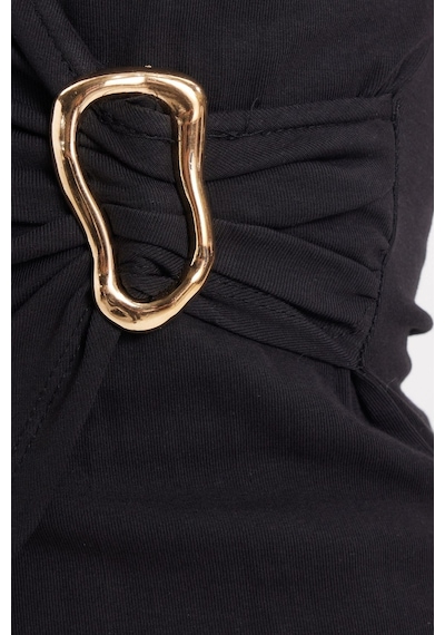 Tudors Kadın Slim Fit Dar Kesim Sıfır Kol Kruvaze Yaka Tokalı Pamuklu Likralı Siyah Bluz-50949