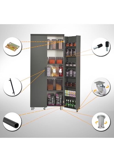 Pasific Home Guzzo Tekerlekli Kiler Çok Amaçlı Erzak Dolabı 80 cm Antrasit