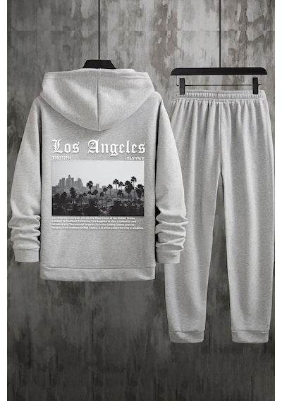Uyguntarz Unisex Los Angles Baskılı Eşofman Takımı Gri Losangeles