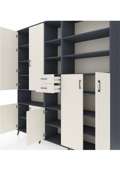 Hyperion Dolap 17 Raflı 2 Çekmeceli 7 Kapaklı 220x44x243 Antrasit-aytaşı/aytaşı Aytası/aytası - Antrasıt