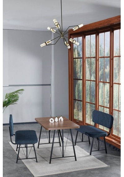 Hayat 70x110 Atlantik Mutfak Masası, Mutfak Masası Takımı, Yemek Masası, 2 Benchli - Lacivert Lacivert