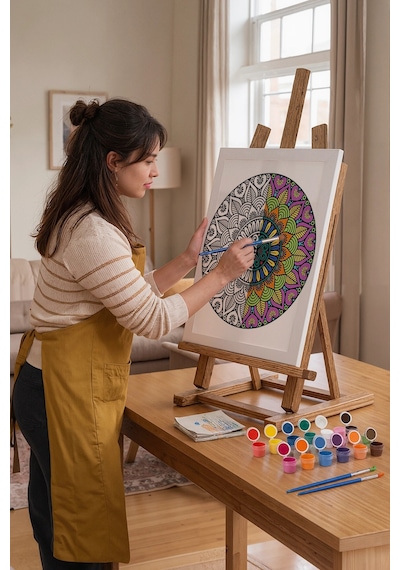 Oval Çiçek Mandala Tuval Boyama Seti 40x50 Cm
