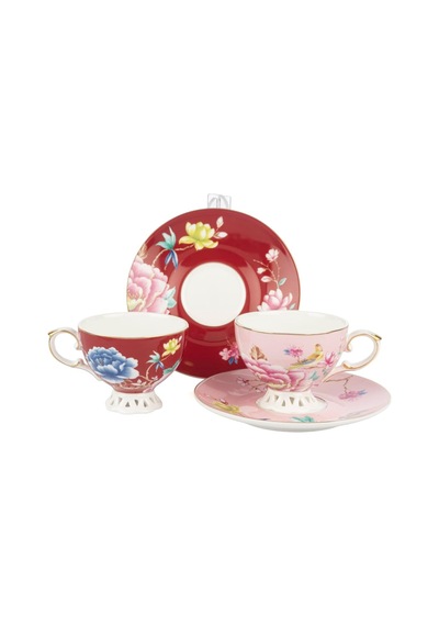 2'li Pembe Bordo Kahve Fincan Seti 90ml Butik Çok Renkli