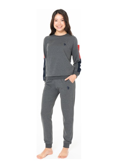 U.S. Polo Assn. Kadın Pamuklu Lisanslı Pijama Takımı 20115 Antrasit Melanj