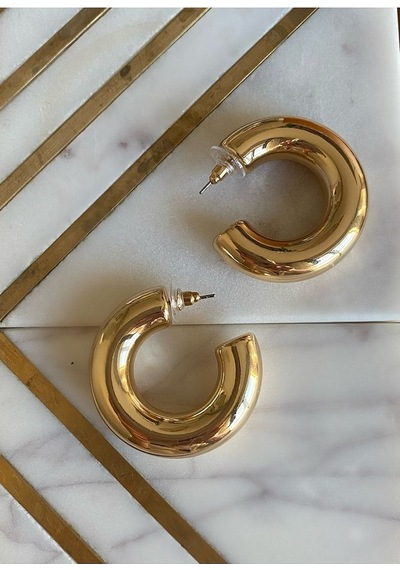 Yarım Halka Büyük Tombul Model Küpe 4 Cm Gümüş